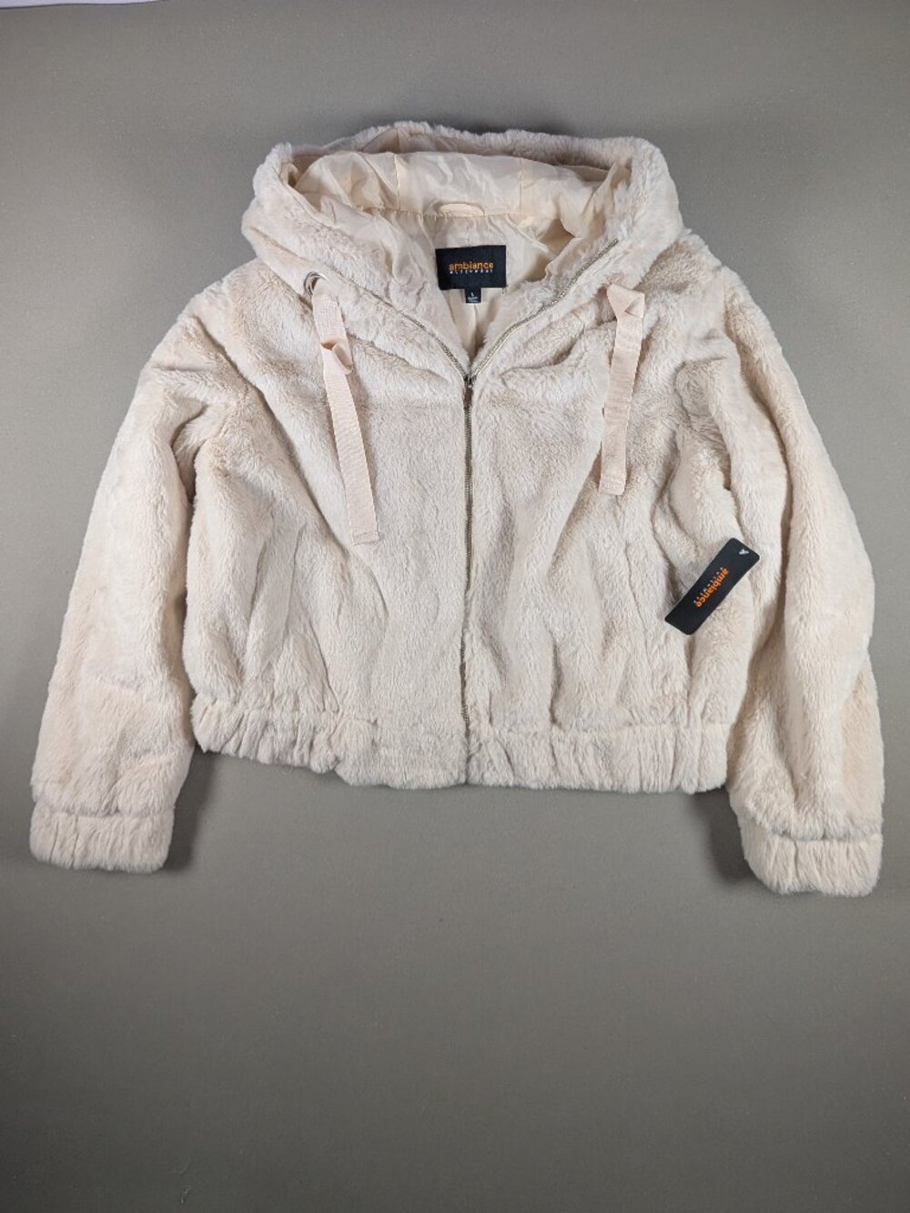 NWT Women's Faux-Fur Off White Parka by Ambiance Zipper w/Hood Size L
